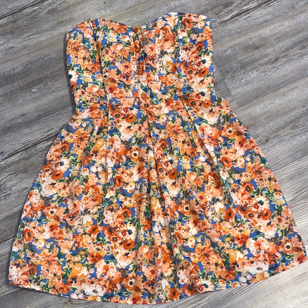 NWOT PINK OWL Strapless Cottage Floral Fem Dress M